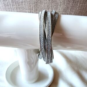 Set of Six Attached Silver Sparkle Bangle Bracelets